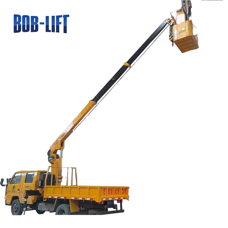 Hydraulic basket crane mini hydraulic arm street light truck mounted crane 5 ton with basket