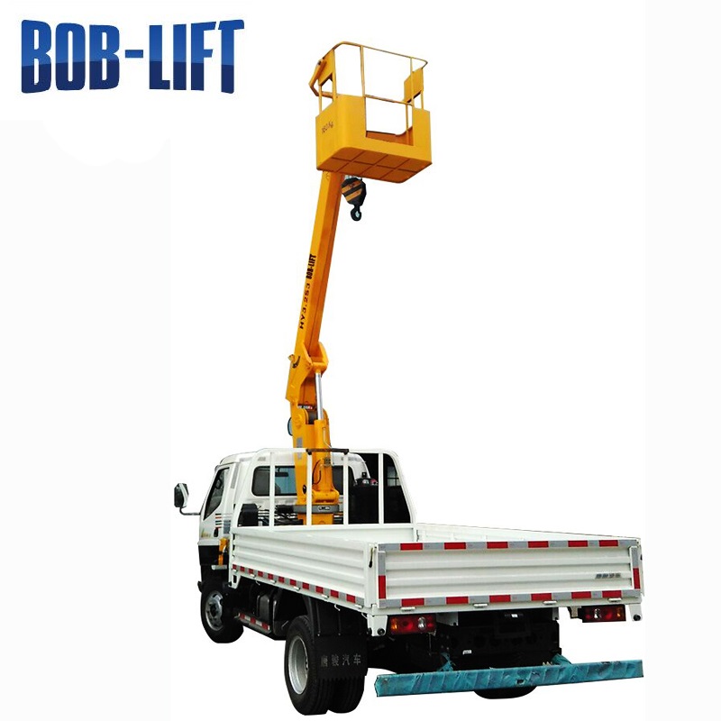 Boom truck with man basket 12m high truck-mounted aerial platform man basket boom crane for sale